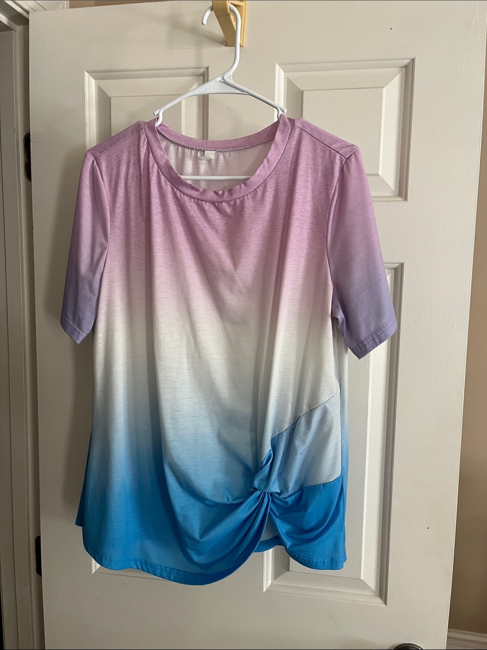 Amazon Ombre Knot-Front Short Sleeve Top - Pink, White, Blue